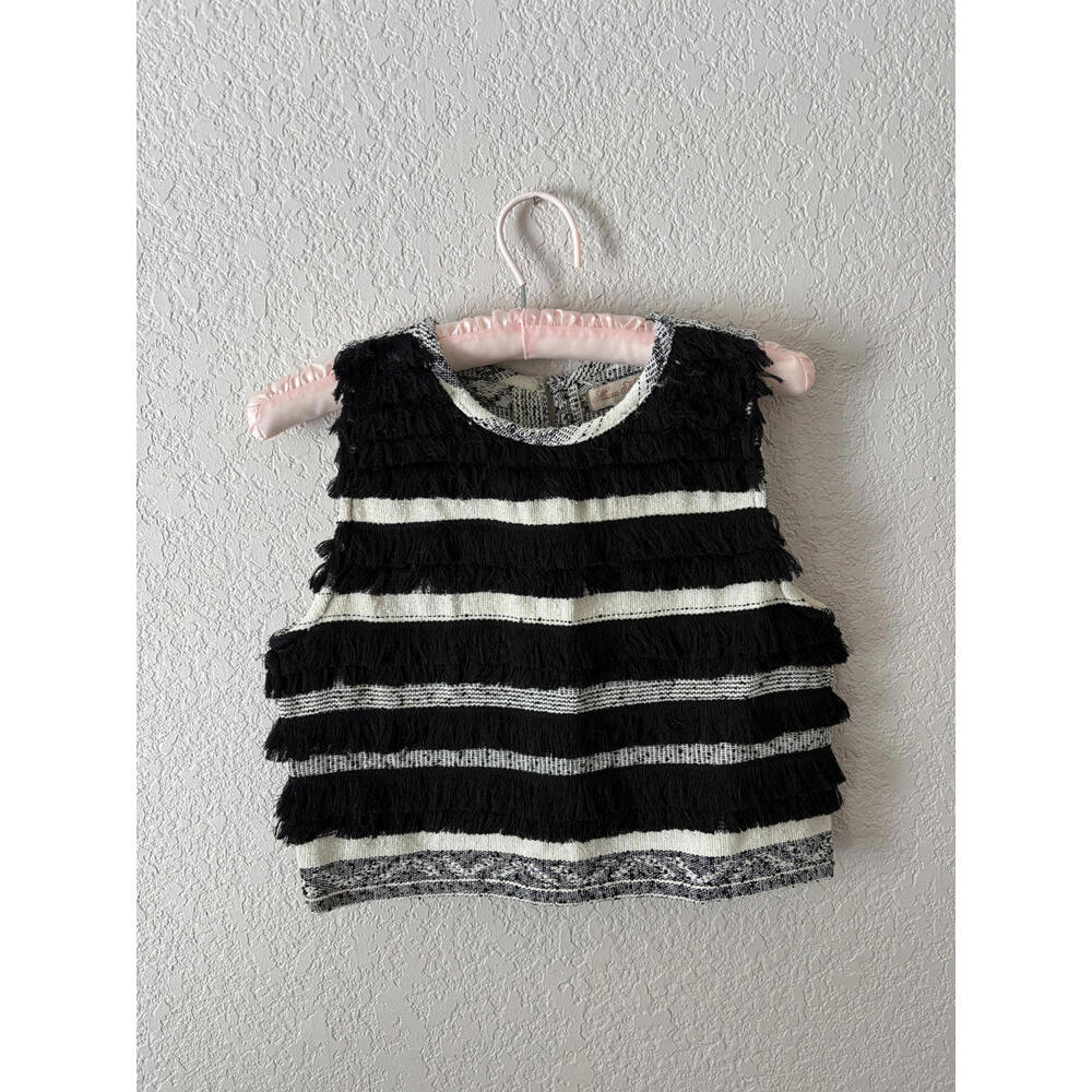 Mara Hoffman Fringe Blouse Crop Top Black White Stripe Size Small